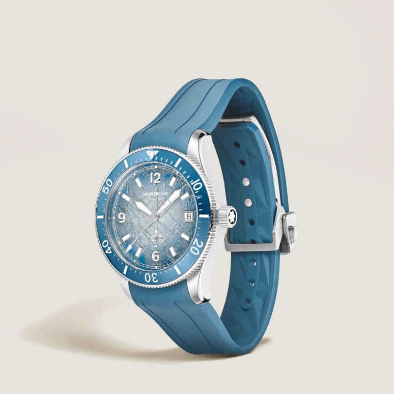 Montblanc,Iced Sea 38mm,38mm,Stainless Steel,Aluminum Oxide,Blue,Automatic,Day,38hours,MB134023