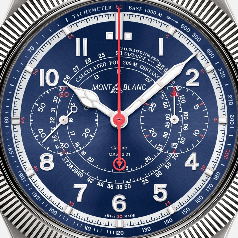 Montblanc,1858 42.42mm,42.42mm,Stainless Steel,Blue,Handwound,Chronograph,55hours,MB130987
