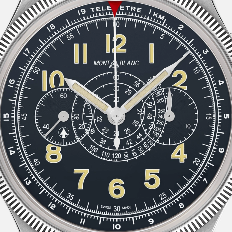 Montblanc,1858 42mm,42mm,Stainless Steel,Black,Handwound,Chronograph,55hours,MB129614