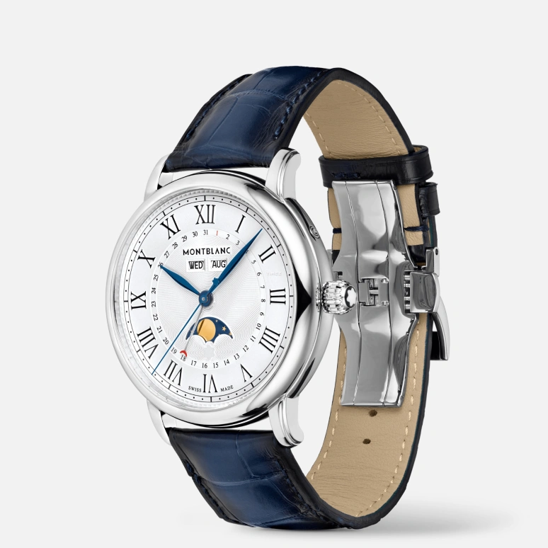 Montblanc,Star 42mm,42mm,Stainless Steel,Silver White,Automatic,Moonphase,Month,Date,Day,Sapphire,Crystal Glass,Round,MB128676