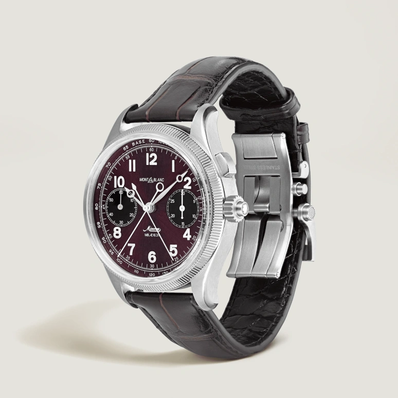 Montblanc,1858 44mm,44mm,Stainless Steel,White Gold,Wine Red,Handwound,Chronograph,Monopoussoir,Rattrapante,MB134029