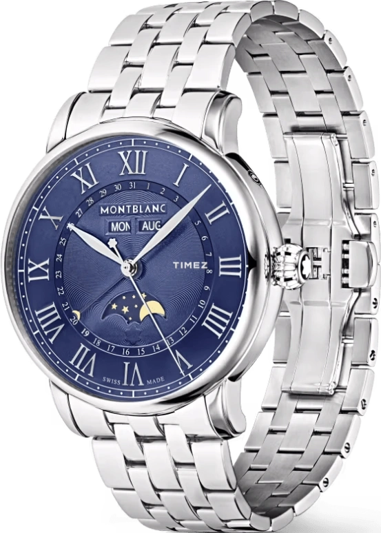Montblanc,Star 42mm,42mm,Stainless Steel,Blue,Automatic,Moonphase,Month,Date,Day,Sapphire,Crystal Glass,Round,MB130968