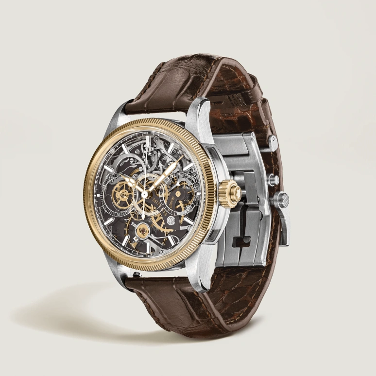 Montblanc,1858 43mm,43mm,Stainless Steel,Yellow Gold,Brown,Handwound,Chronograph,50hours,MB134281
