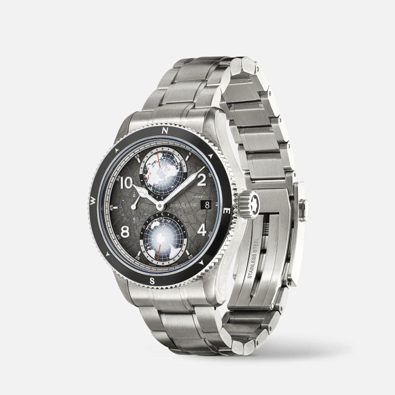 Montblanc,1858 42mm,42mm,Titanium,Grey,Automatic,Day,Dule Time,World Time,MB130982