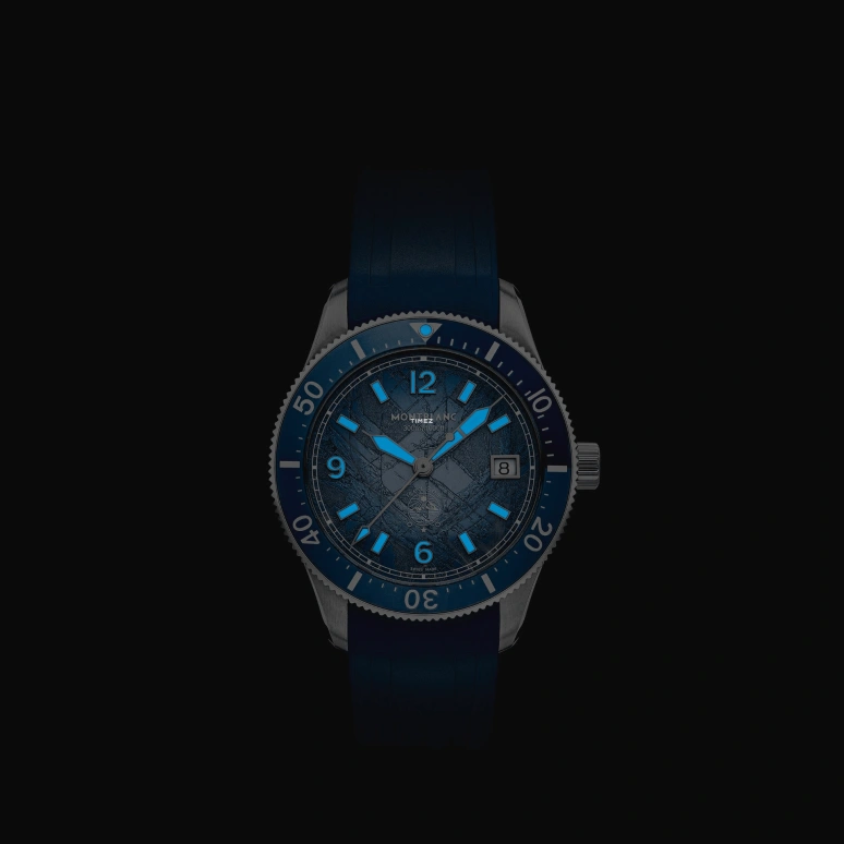 Montblanc,Iced Sea 38mm,38mm,Stainless Steel,Aluminum Oxide,Blue,Automatic,Day,38hours,MB134023