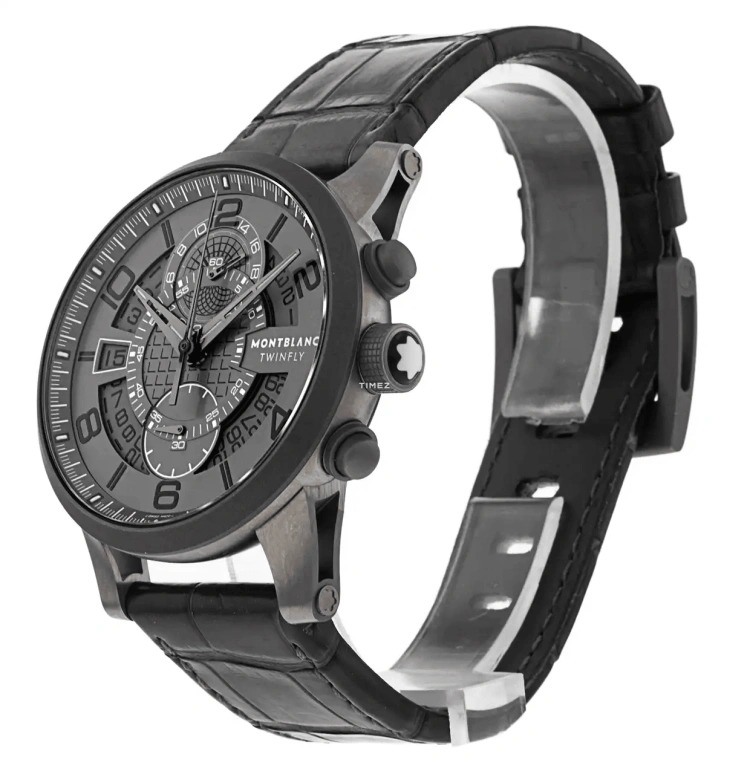 Montblanc,1858 42mm,42mm,Titanium,Titanium Gold,Black,Automatic,Chronograph,Day,Dule Time,Flyback,Sapphire,Crystal Glass,Round,MB107338