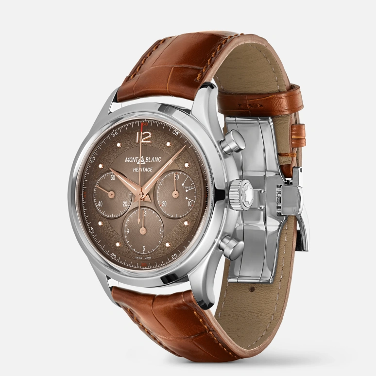 Montblanc,Heritage 41mm,41mm,Stainless Steel,Brown,Automatic,Chronograph,Sapphire,Crystal Glass,MB128671