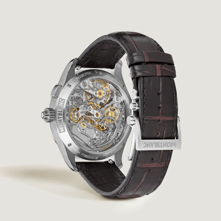 Montblanc,1858 44mm,44mm,Stainless Steel,White Gold,Wine Red,Handwound,Chronograph,Monopoussoir,Rattrapante,MB134029
