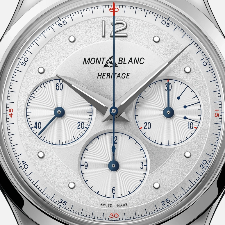 Montblanc,Heritage 41mm,41mm,Stainless Steel,White,Silver White,Automatic,Chronograph,Sapphire,Crystal Glass,MB128670