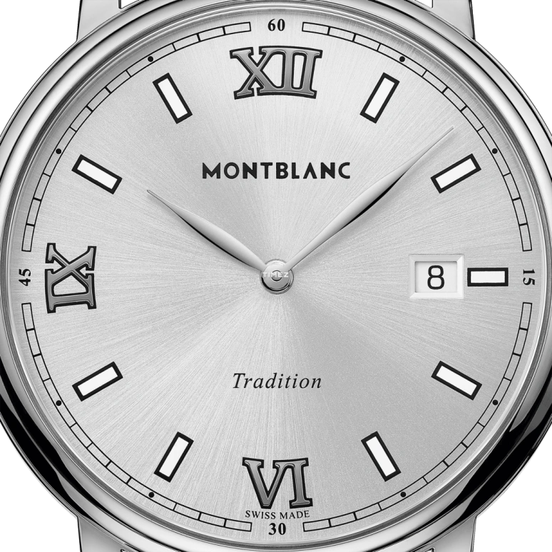 Montblanc,Tradition 40mm,40mm,Stainless Steel,Silver White,White,Quartz,Day,Sapphire,Crystal Glass,MB127775