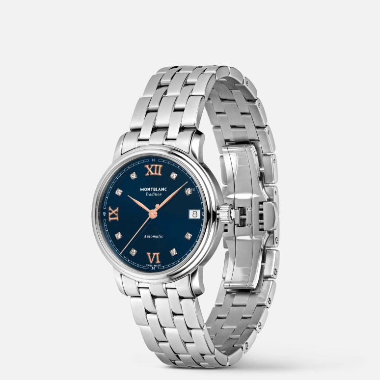 Montblanc,Tradition 32mm,32mm,Stainless Steel,Blue,Automatic,Day,38hours,MB129643