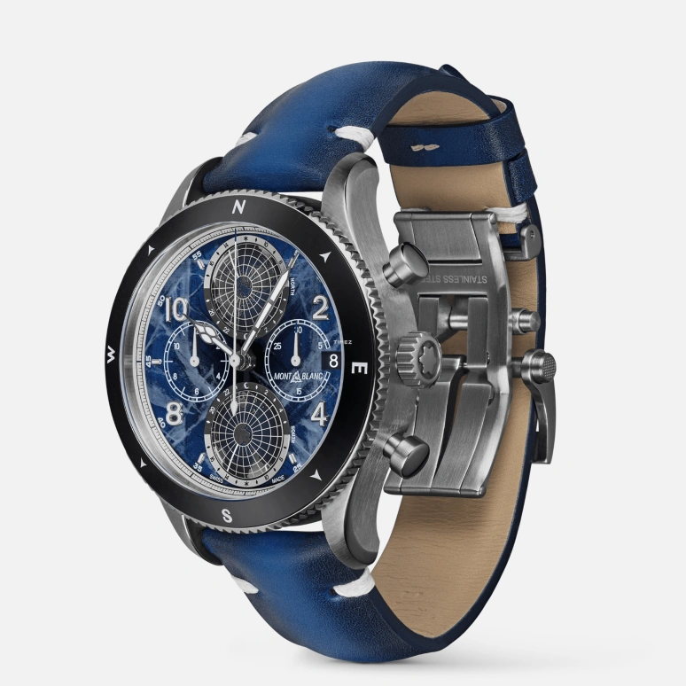 Montblanc,1858 44mm,44mm,Titanium,Blue,Automatic,World Time,Day / Night Indication,MB129624