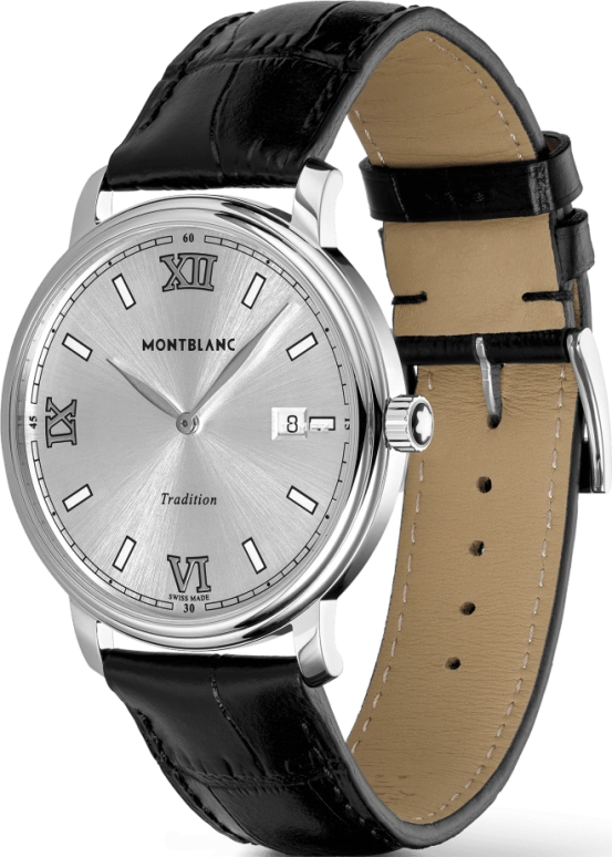Montblanc,Tradition 40mm,40mm,Stainless Steel,Silver White,White,Quartz,Day,Sapphire,Crystal Glass,MB127775