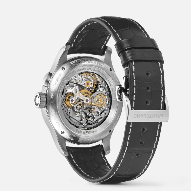 Montblanc,1858 42mm,42mm,Stainless Steel,Black,Handwound,Chronograph,55hours,MB129614