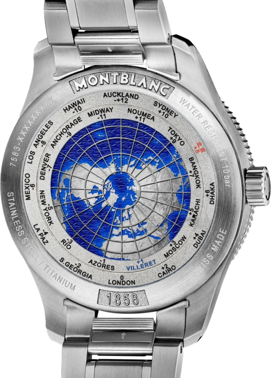 Montblanc,1858 42mm,42mm,Stainless Steel,Blue,Automatic,Day,Dule Time,World Time,MB129767