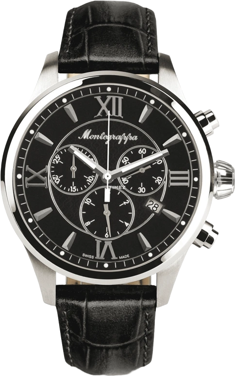 Montegrappa,Fortuna 42mm,42mm,Stainless Steel,Black,Quartz,Chronograph,Day,IDFOWCLC