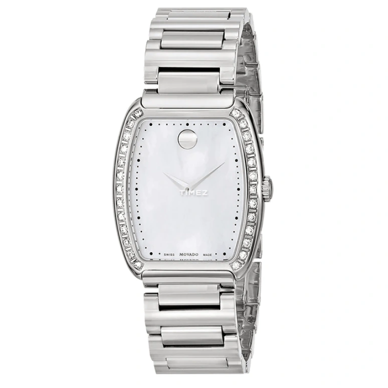Movado,Concerto 27.50mm,27.50mm,Stainless Steel,White,Quartz,Sapphire,Crystal Glass,Tonneau,0606548