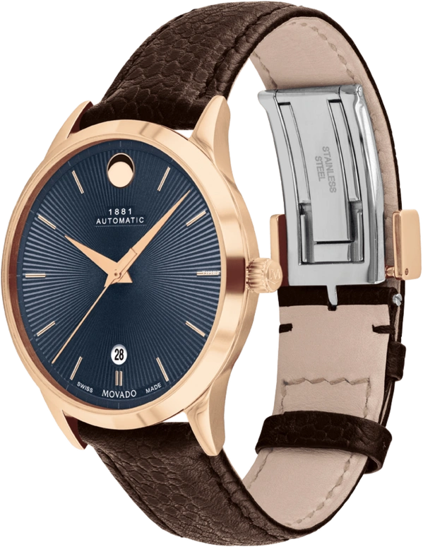 Movado,1881 Automatic 39mm,39mm,Stainless Steel,Blue,Automatic,Day,Round,0607617