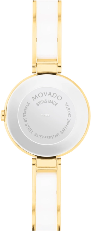 Movado,Moda 24mm,24mm,Stainless Steel,White,Sapphire,Crystal Glass,Round,Gold,0607715