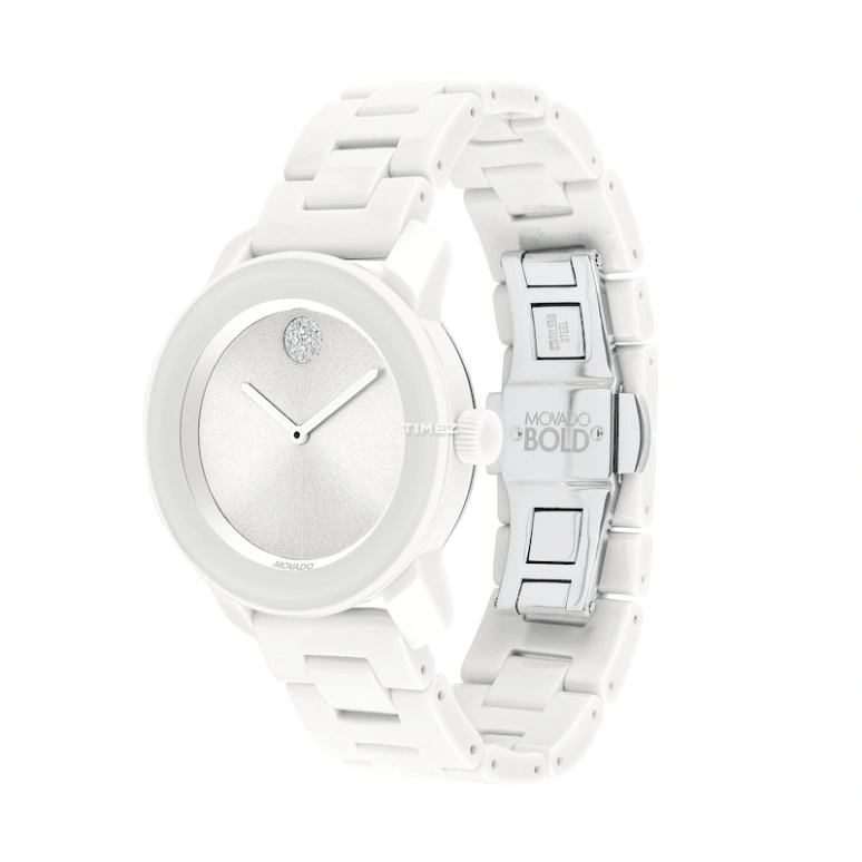 Movado,Movado BOLD 36mm,36mm,Stainless Steel,Ceramic,Silver White,Quartz,Sapphire,Crystal Glass,Round,3600534
