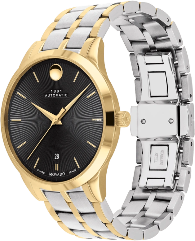 Movado,1881 Automatic 39mm,39mm,Stainless Steel,Black,Automatic,Round,Gold,0607620