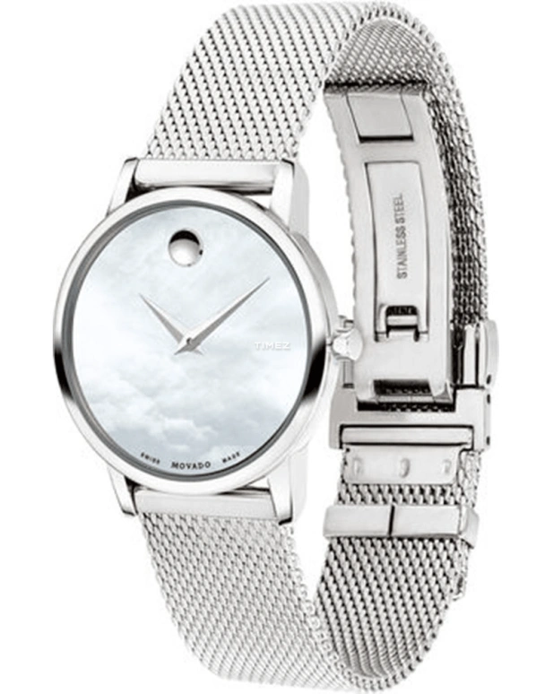 Movado,Museum Classic 28mm,28mm,Stainless Steel,White,Quartz,Sapphire,Crystal Glass,Round,0607350
