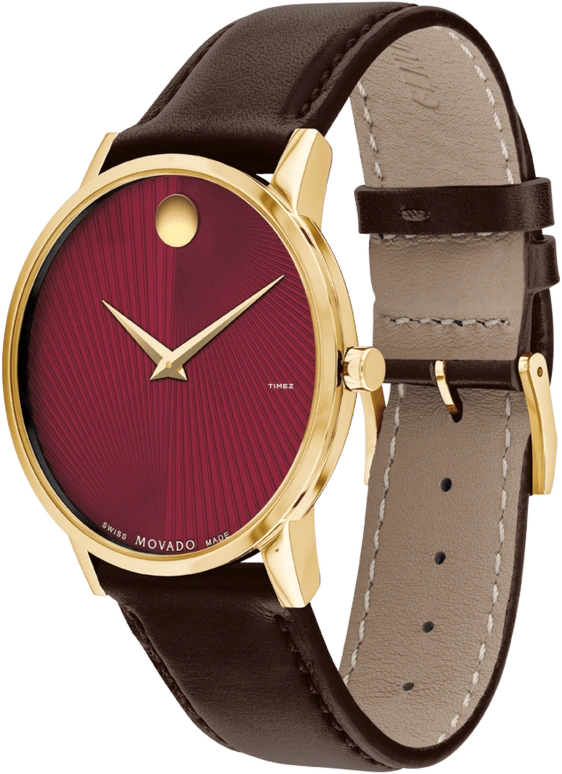 Movado,Museum Classic 40mm,40mm,Stainless Steel,Red,Quartz,Round,Gold,0607801