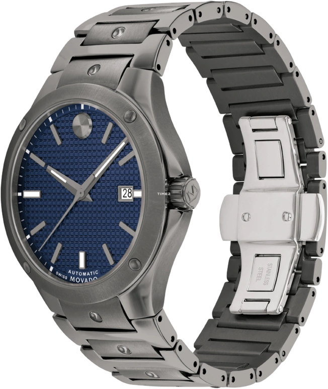Movado,Movado SE 41mm,41mm,Stainless Steel,Blue,Automatic,Day,Sapphire,Crystal Glass,0607553