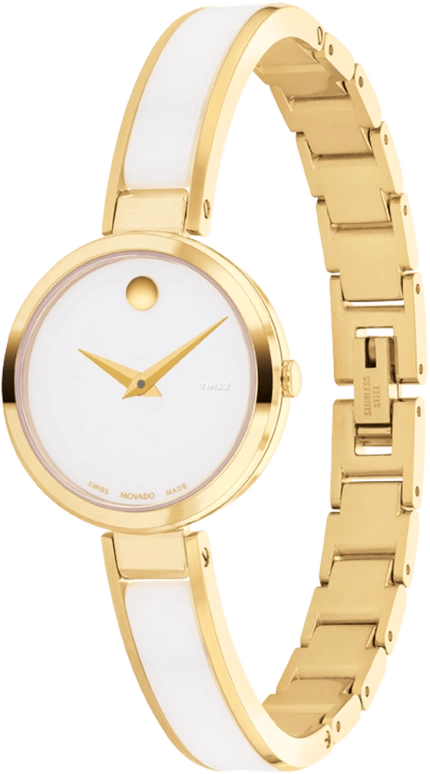 Movado,Moda 24mm,24mm,Stainless Steel,White,Sapphire,Crystal Glass,Round,Gold,0607715