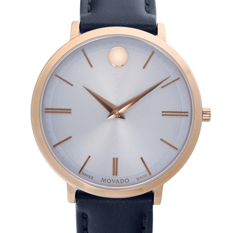 Movado,Ultra Slim 35mm,35mm,Stainless Steel,Rose Gold,Blue,Quartz,Sapphire,Crystal Glass,Round,0607402