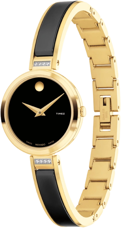 Movado,Moda 24mm,24mm,Stainless Steel,Black,Sapphire,Crystal Glass,Round,Gold,0607716