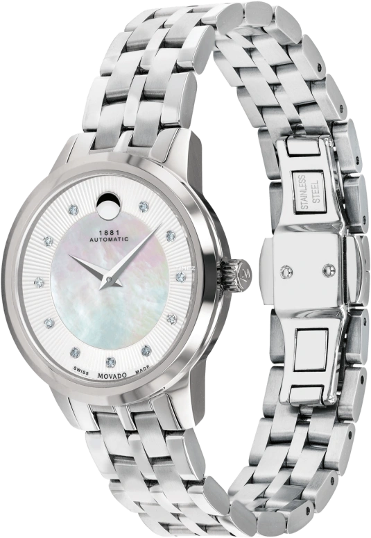 Movado,1881 Automatic 30mm,30mm,Stainless Steel,White,Automatic,Sapphire,Crystal Glass,Round,0607486