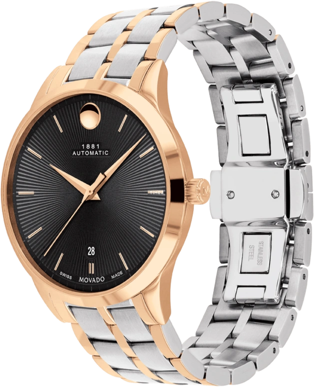 Movado,1881 Automatic 39mm,39mm,Stainless Steel,Black,Automatic,Day,Round,0607621