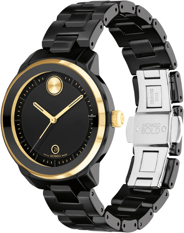 Movado,BOLD Verso 39mm,39mm,Ceramic,Black,Day,Sapphire,Crystal Glass,Round,3600936