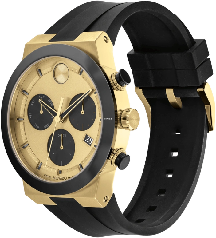 Movado,BOLD Fusion 44mm,44mm,Stainless Steel,Black,Gold,Chronograph,Date,Day,3600895