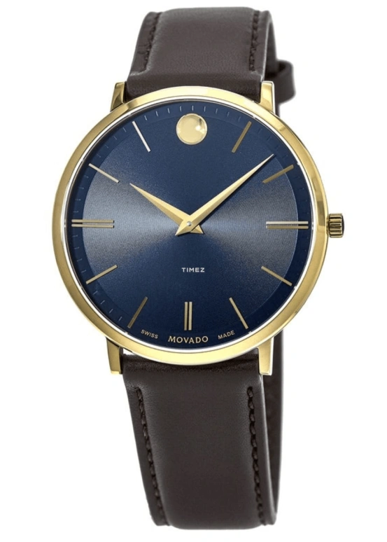 Movado,Ultra Slim 40mm,40mm,Stainless Steel,Blue,Quartz,Sapphire,Crystal Glass,Round,0607088
