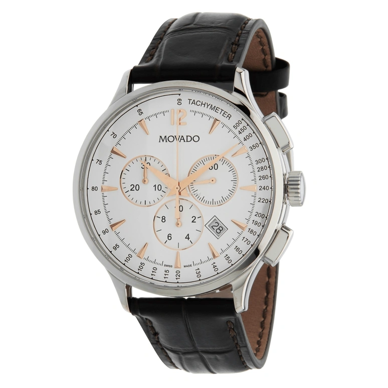 Movado,Circa 42mm,42mm,Stainless Steel,White,Quartz,Chronograph,Day,0606576 