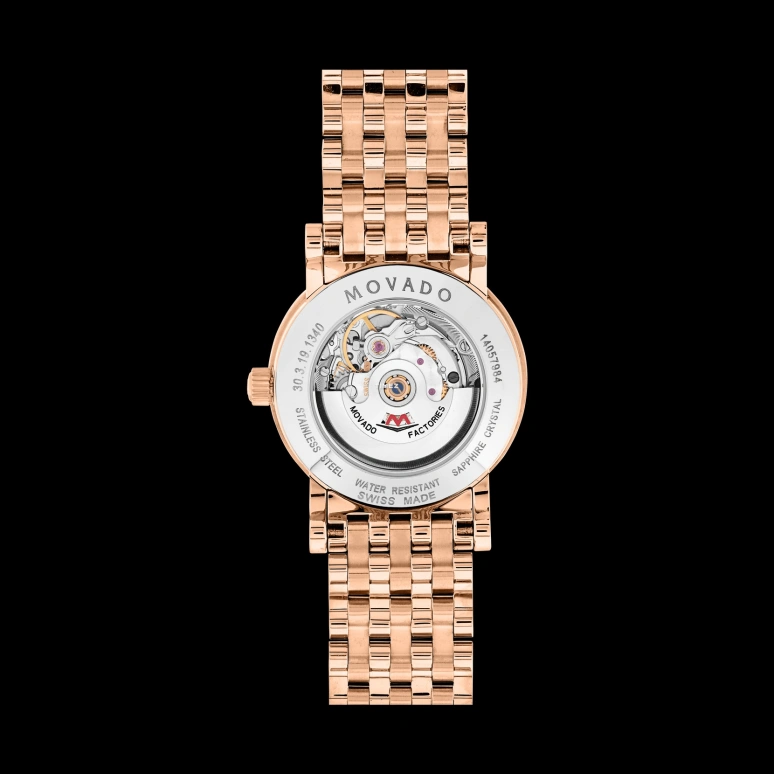 Movado,Red Label 26mm,26mm,Stainless Steel,Rose Gold,Black,Automatic,Sapphire,Crystal Glass,Round,0607064