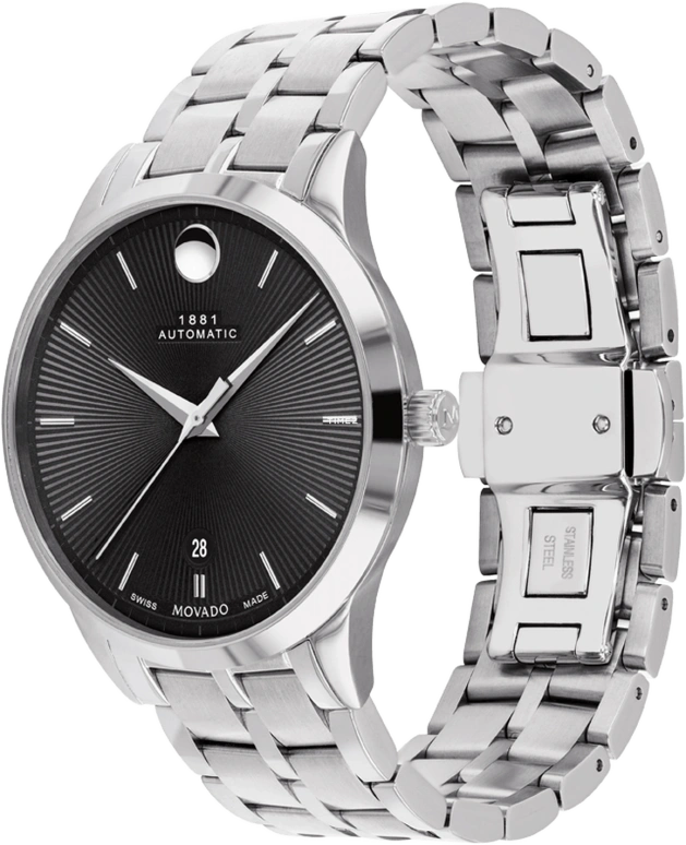Movado,1881 Automatic 39mm,39mm,Stainless Steel,Black,Automatic,Day,Sapphire,Crystal Glass,0607618