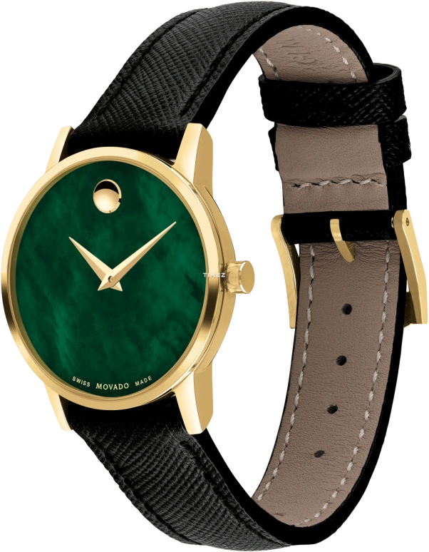 Movado,Museum Classic 28mm,28mm,Stainless Steel,Green,Sapphire,Crystal Glass,Round,Gold,0607423