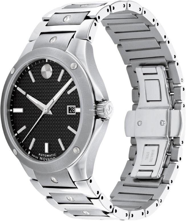 Movado,Movado SE 41mm,41mm,Stainless Steel,Black,Automatic,Day,Sapphire,Crystal Glass,0607551