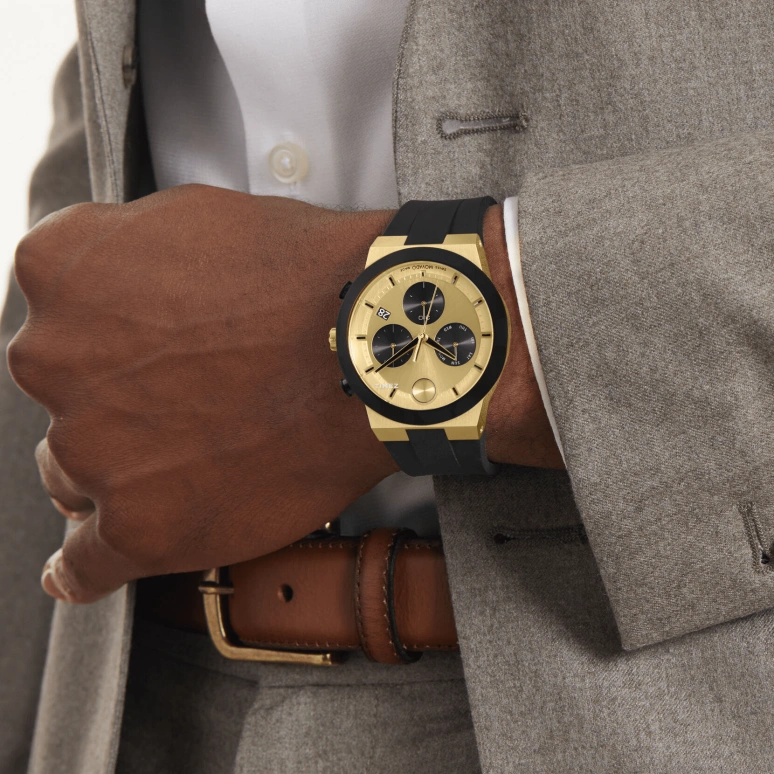 Movado,BOLD Fusion 44mm,44mm,Stainless Steel,Black,Gold,Chronograph,Date,Day,3600895