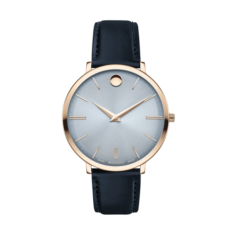 Movado,Ultra Slim 35mm,35mm,Stainless Steel,Rose Gold,Blue,Quartz,Sapphire,Crystal Glass,Round,0607402