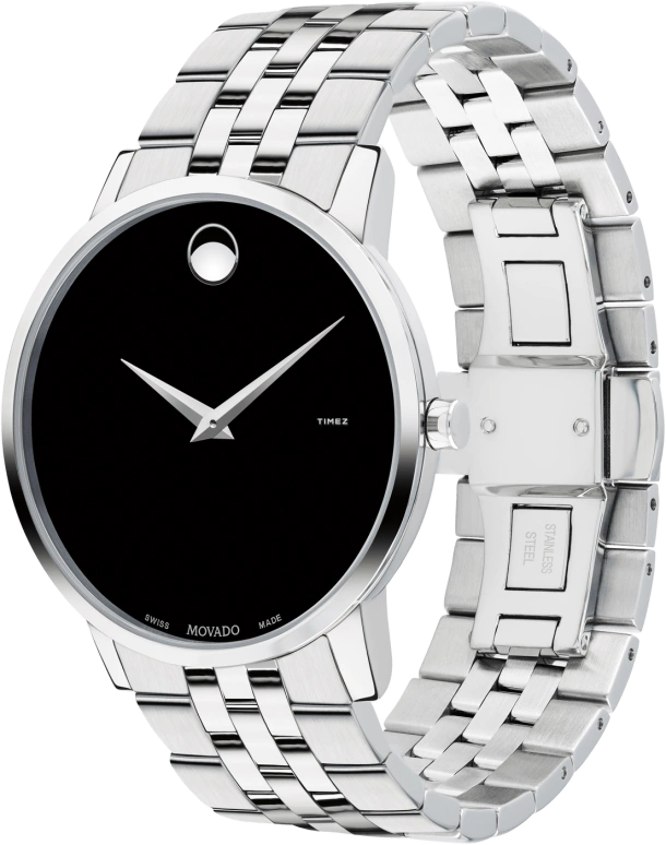 Movado,Museum Classic 40mm,40mm,Stainless Steel,Black,Quartz,Sapphire,Crystal Glass,Round,0607199