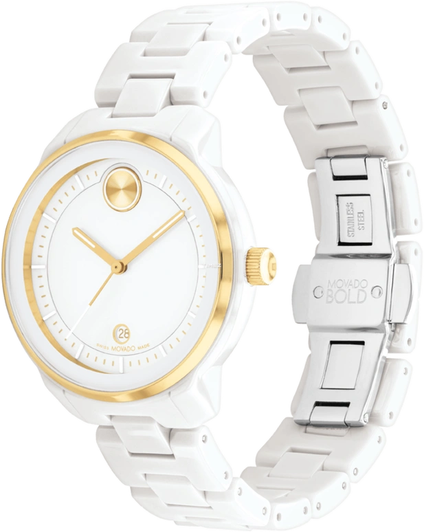 Movado,BOLD Verso 39mm,39mm,Ceramic,White,Day,Sapphire,Crystal Glass,Round,3600934