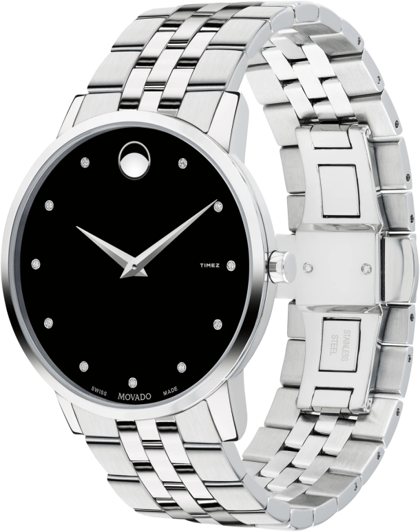 Movado,Museum Classic 40mm,40mm,Stainless Steel,Black,Quartz,Sapphire,Crystal Glass,Round,0607201