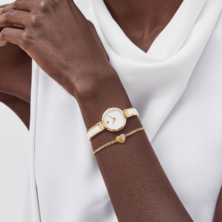 Movado,Moda 24mm,24mm,Stainless Steel,White,Sapphire,Crystal Glass,Round,Gold,0607715