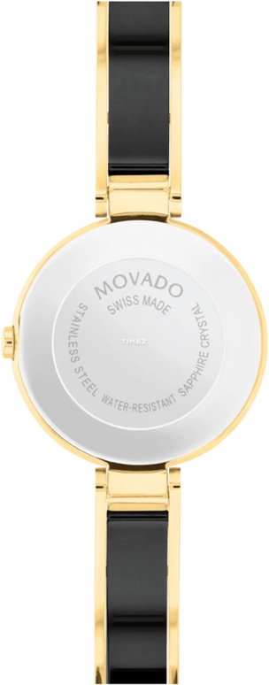 Movado,Moda 24mm,24mm,Stainless Steel,Black,Sapphire,Crystal Glass,Round,Gold,0607716