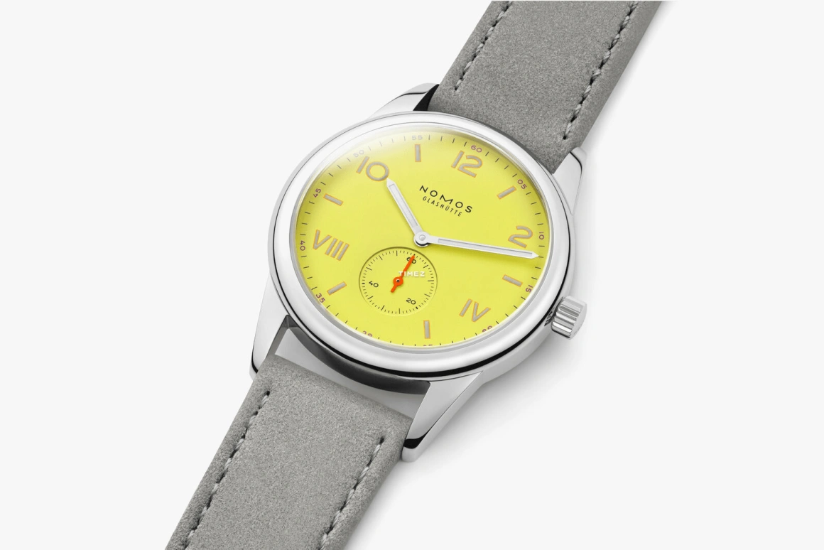 Nomos Glashütte,Club 38.50mm,38.50mm,Stainless Steel,Yellow,Handwound,43hours,In-house Caliber,721