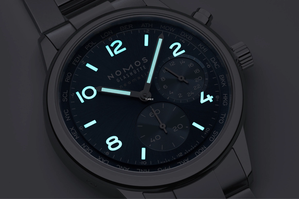 Nomos Glashütte,Club 40mm,40mm,Stainless Steel,Blue,Automatic,World Time,Day / Night Indication,790
